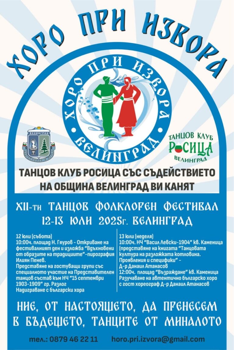 Над 850 танцьори ще завихрят ритъма на традициите във Велинград на фестивала „Хоро при извора“